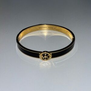 Michael Kors Enamel MK Logo Bangle Bracelet - Gold/Black